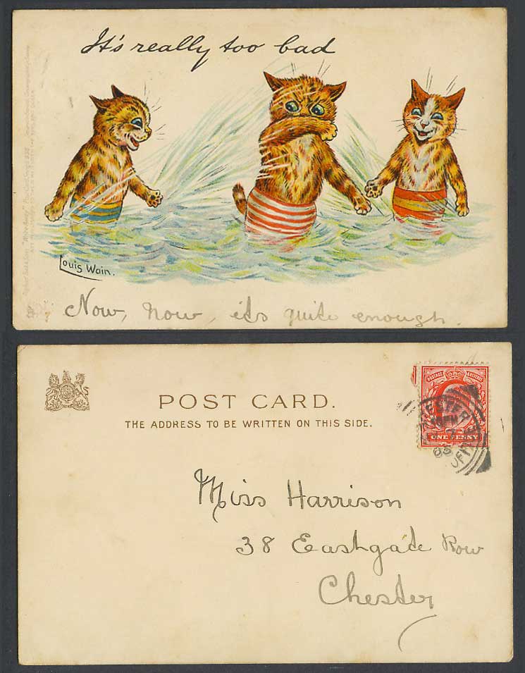 LOUIS WAIN Artist Signed Cats Its Really Too Bad Write Away 1905 Old UB Postcard