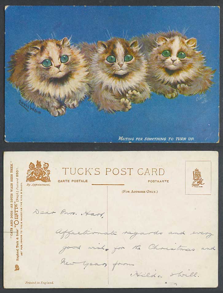 Louis Wain Artist Signed Cats Waiting for Something to Turn Up Old Tuck Postcard