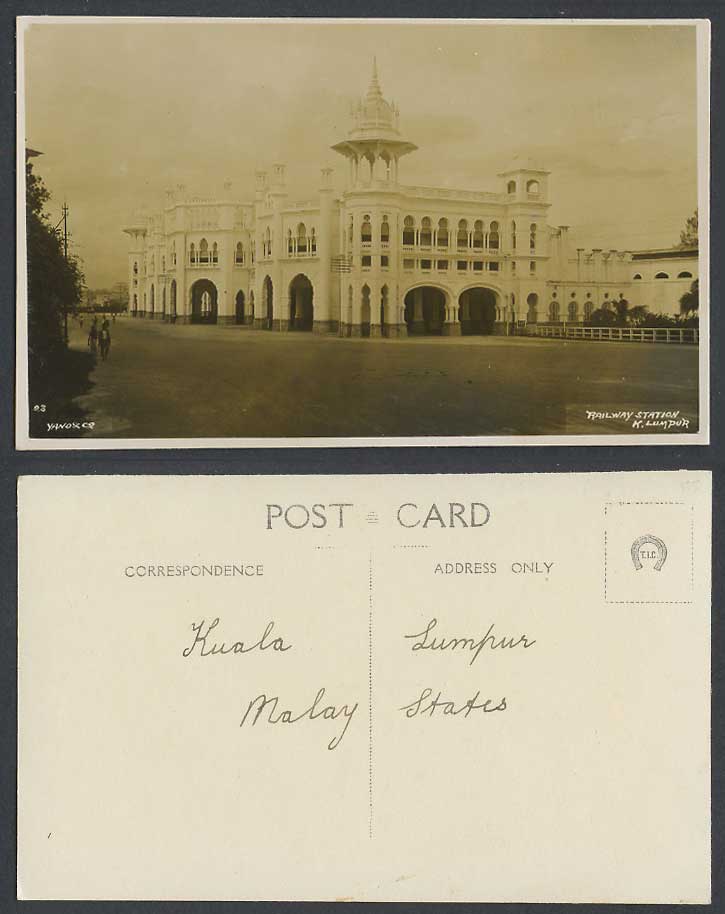 Malaya, Kuala Lumpur Railway Train Station, Street Scene Old Real Photo Postcard