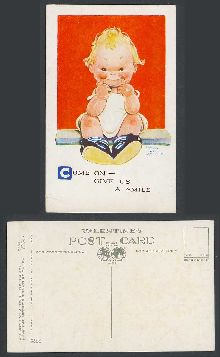 MABEL LUCIE ATTWELL Old Postcard Come On - Give us a Smile Girl Smiling No. 3528