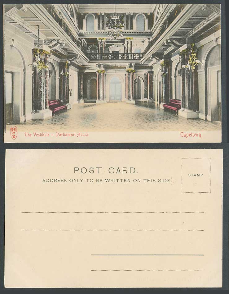 South Africa Old Hand Tinted UB Postcard Vestibule, Parliament House, Cape Town