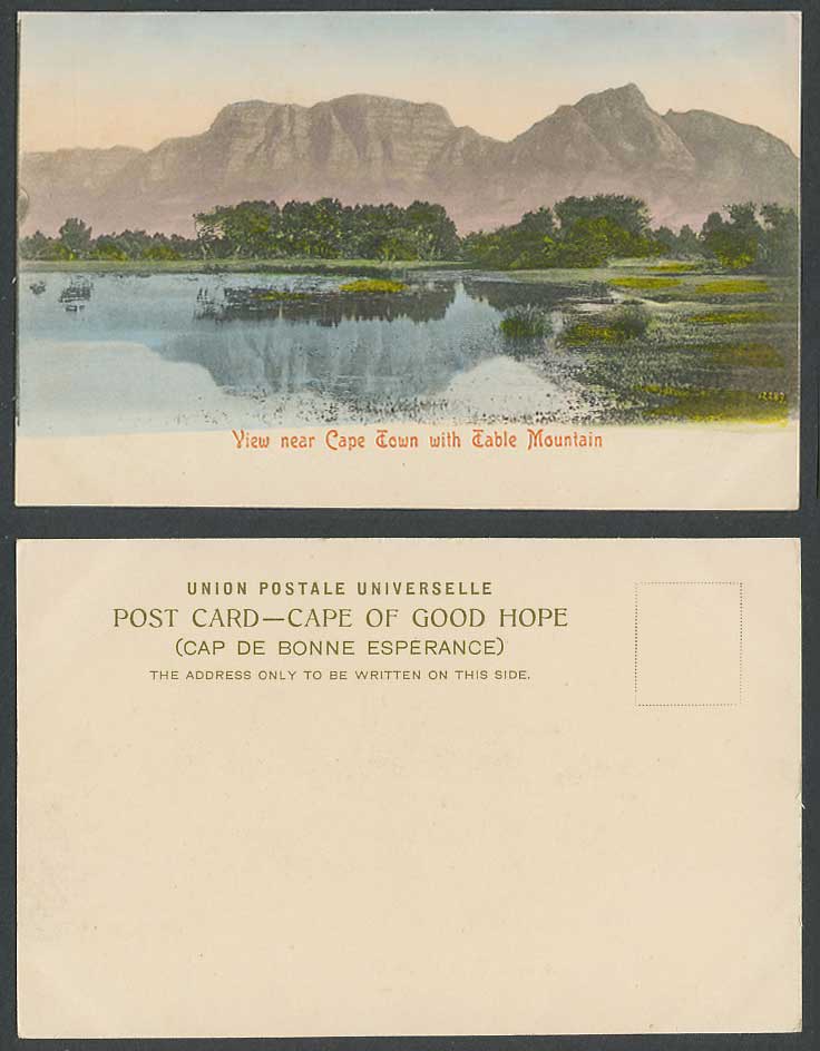 South Africa Old Hand Tinted UB Postcard View near Cape Town with Table Mountain