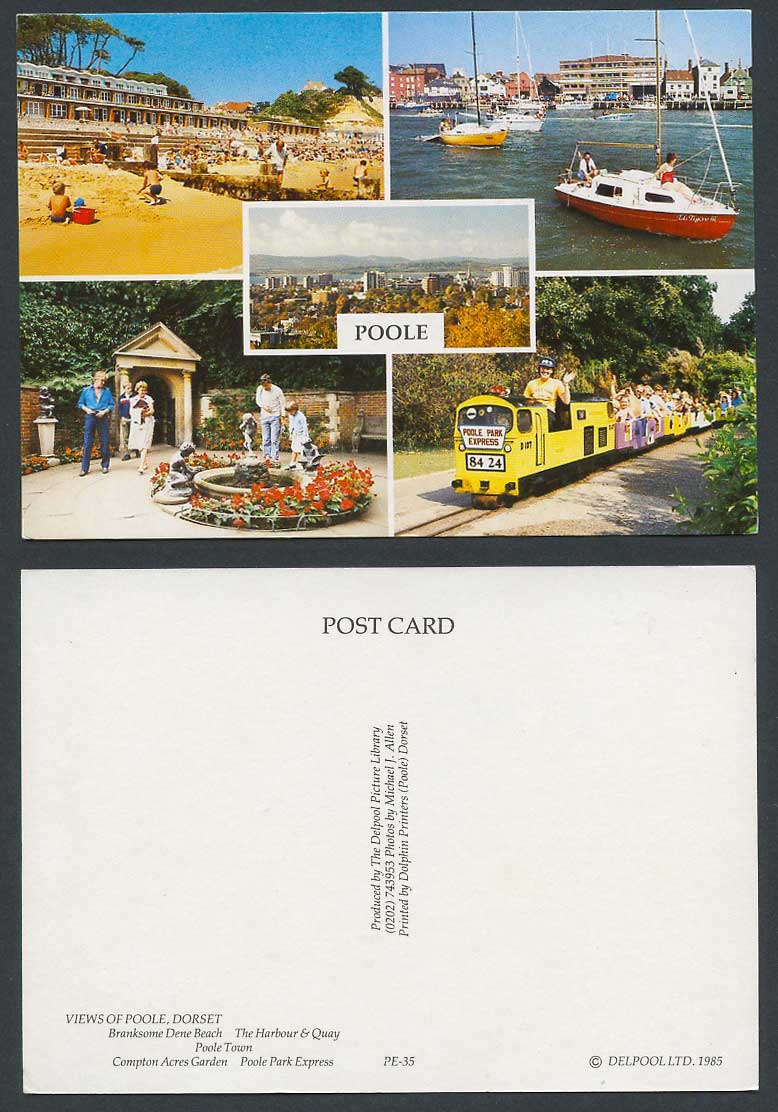 Poole Park Express  Branksome Dene Beach Harbour Quay Compton Acres Gdn Postcard