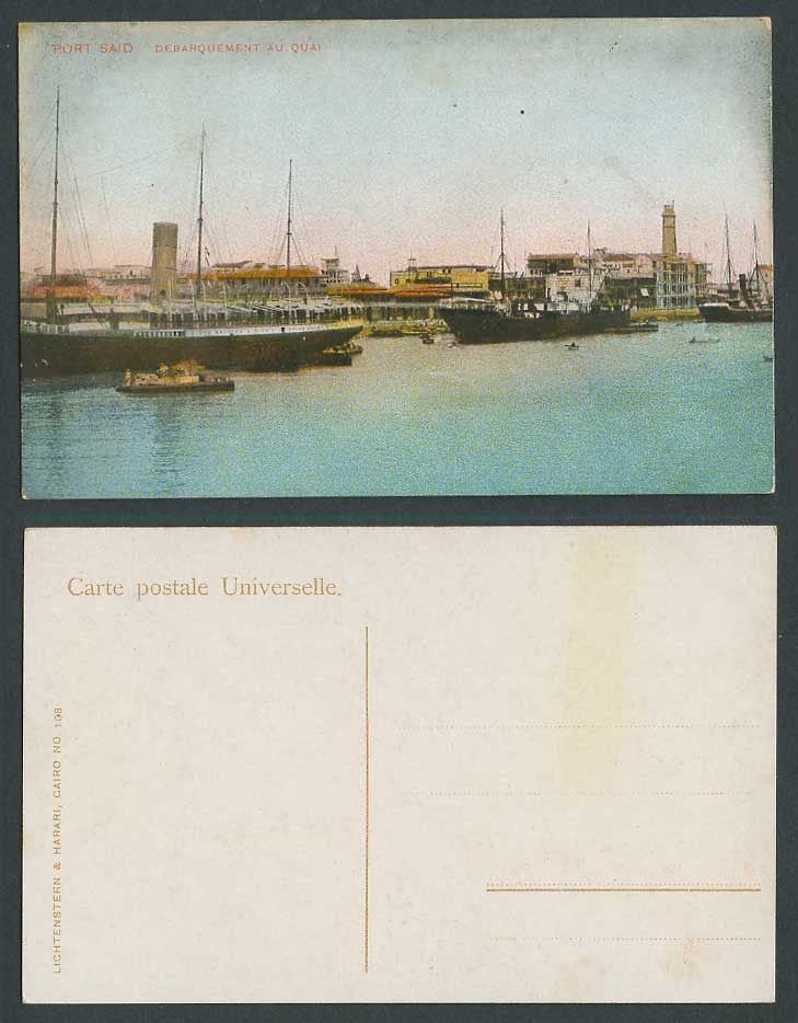 Egypt Old Postcard Port Said Debarquement au Quai, Landing Pier Quay Steam Ships