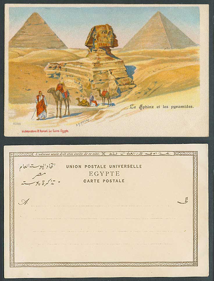 Egypt A.Z. Franke Old UB Postcard Sphinx Pyramides Pyramids Native Camels Desert