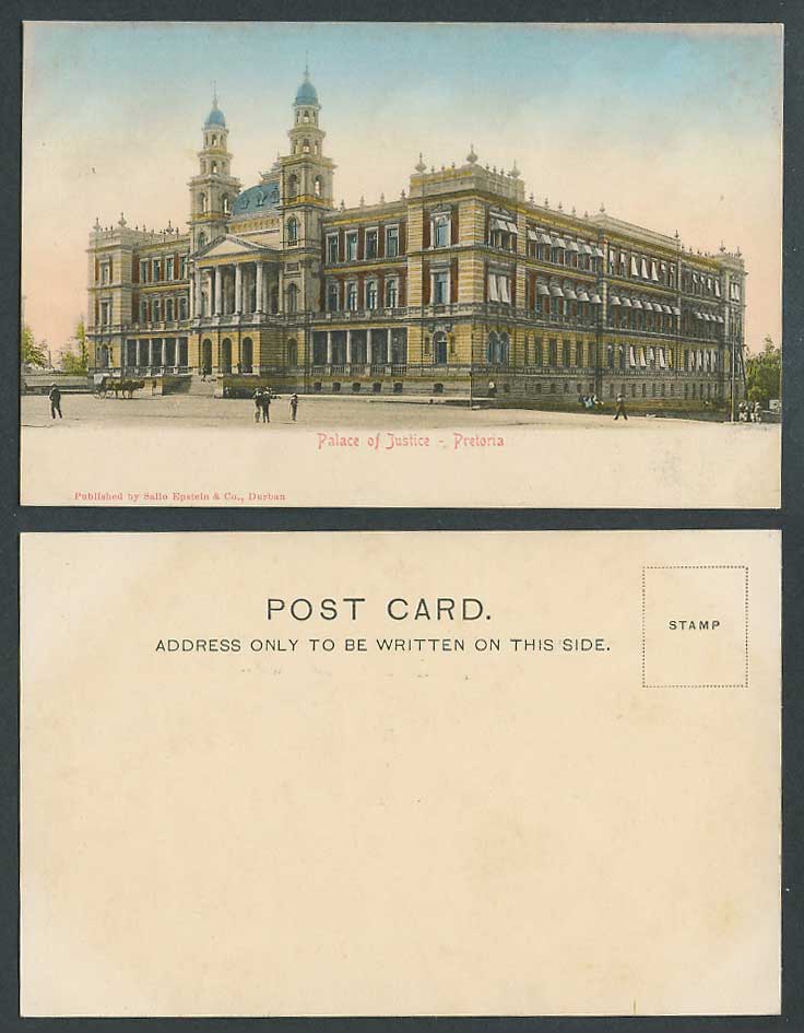 South Africa Old Hand Tinted Postcard Pretoria, Palace of Justice, Street Scene