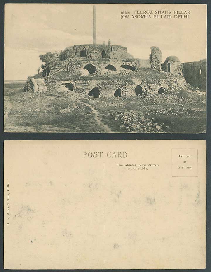 India Old Postcard Feeroz Shahs Pillar or Asokha Pillar Delhi Ruins H.A. Mirza &