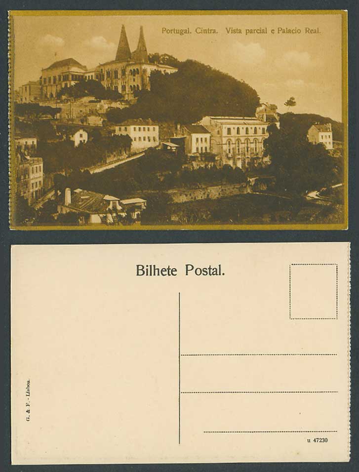 Portugal Old Postcard Cintra, Vista Parcial e Palacio Real Palace, Partial View
