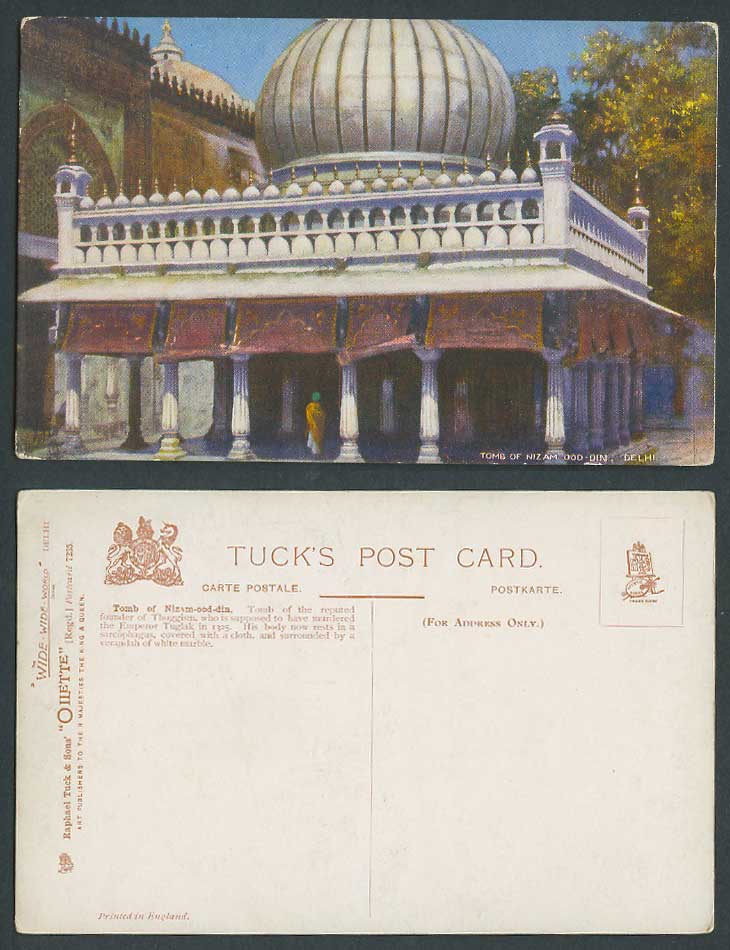 India Old Tucks Oilette Postcard Tomb of Nizam Ood-Din Delhi Founder of Thuggism