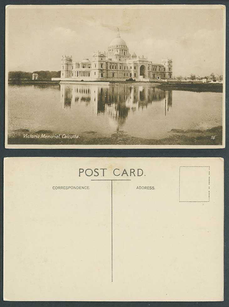 India Old Real Photo Postcard Victoria Memorial Hall Calcutta Lake Reflection 16