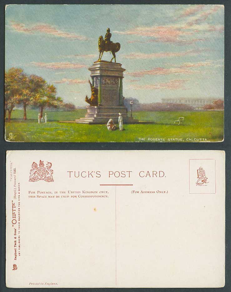 India Old Tuck's Oilette Postcard The Roberts Statue Field Marshal Calcutta 7183
