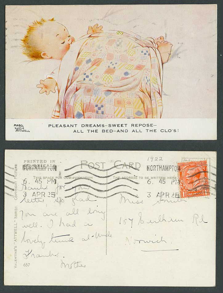 MABEL LUCIE ATTWELL 1925 Old Postcard Baby Sleep Pleasant Dream Sweet Repose 657
