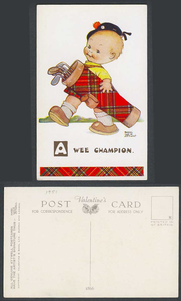 MABEL LUCIE ATTWELL Old Postcard A Wee Champion Golfer Golfing Golf Boy No. 1866