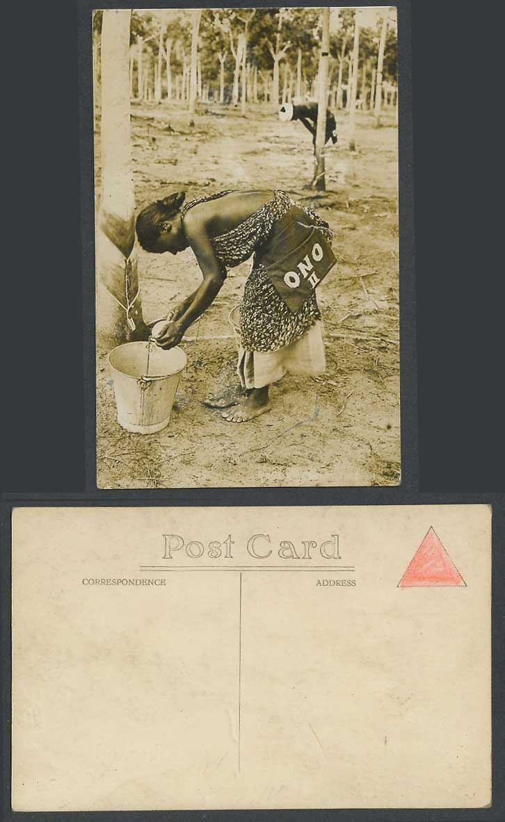Singapore Old RP Postcard Malay Tapper Tapping Rubber Trees ONO II, Dutch Method