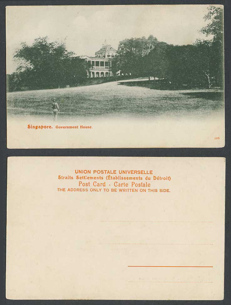 Singapore Government House Straits Settlements Malaya Malay Old Postcard Man 103