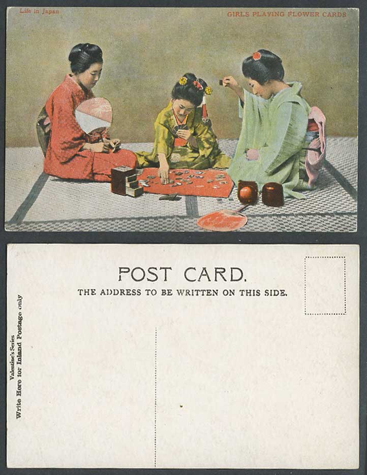 Japan Old Postcard Geisha Girls Ladies Women Playing Flower Cards, Hanafuda Game