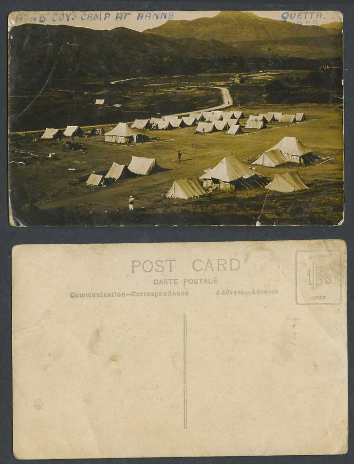 Pakistan India 1923 Old Real Photo Postcard H&B Coys Camp at Hanna Quetta, Tents