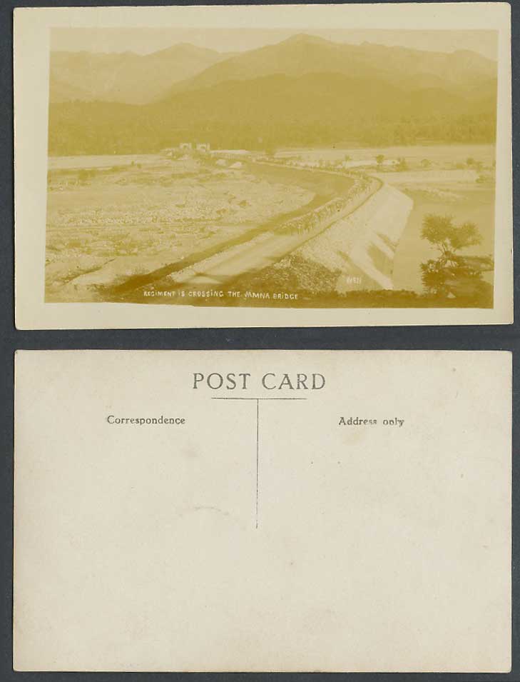 India Old Real Photo Postcard Soldiers Regiment Crossing Jamna Bridge, Mussoorie