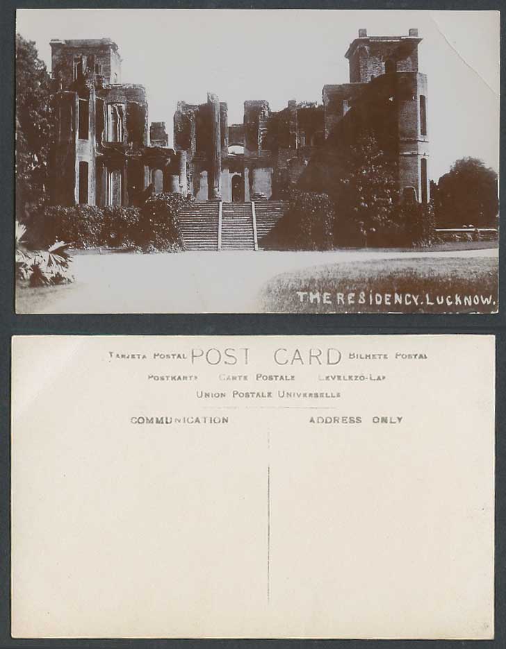 India Old Real Photo Postcard The Presidency Lucknow Ruins Steps, British Indian