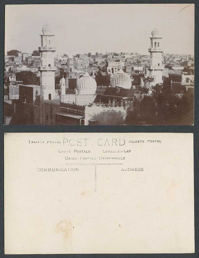 India Old Real Photo Postcard Mosque Towers City General View Panorama Buildings