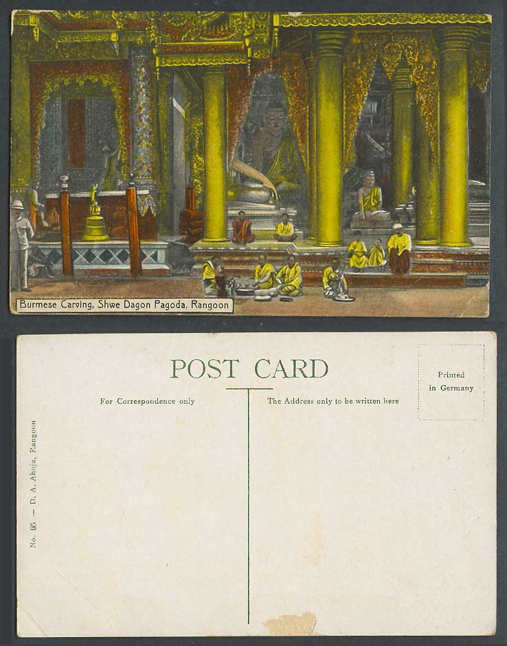 Burma Old Postcard Burmese Carvings, Shwe Dagon Pagoda, Rangoon Temple Buddha 95