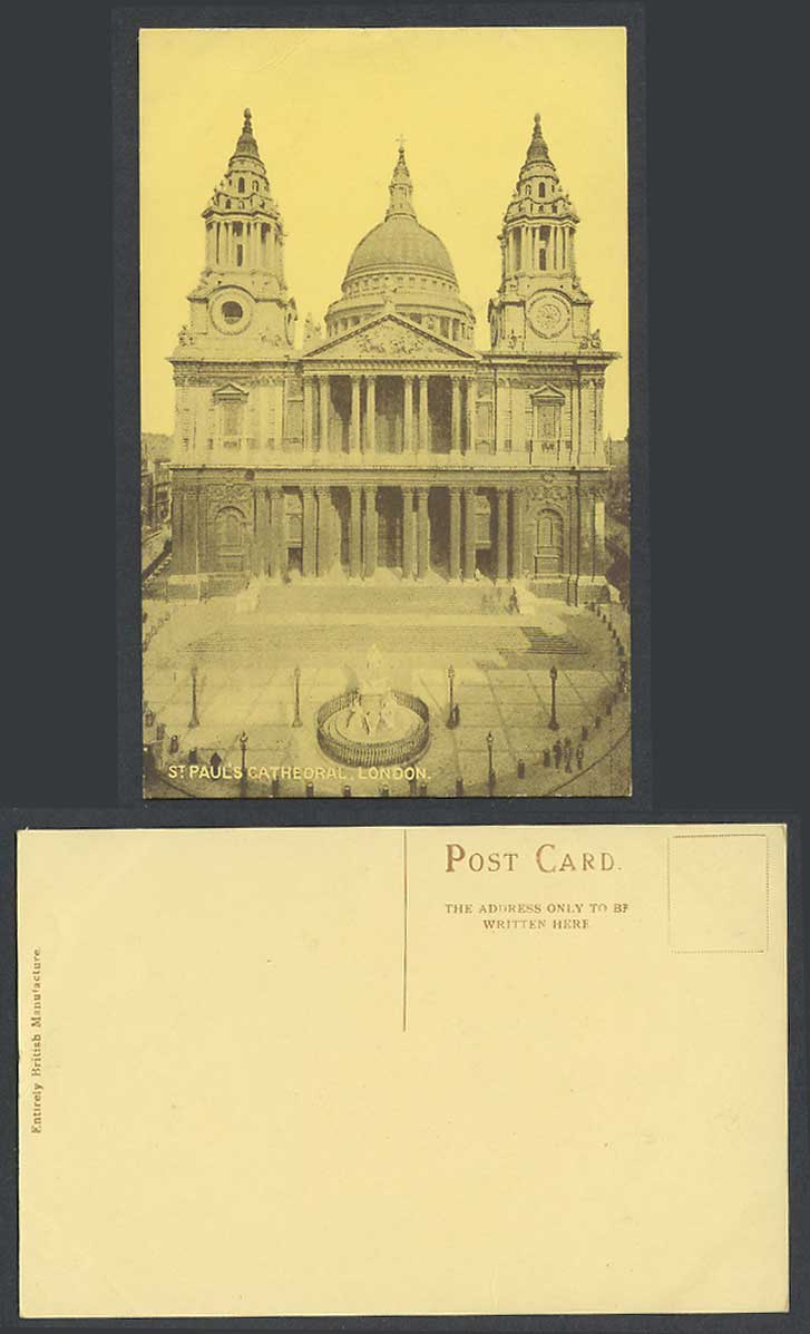 London Old Postcard St. Paul's Cathedral Church, Steps, Statue Monument Memorial