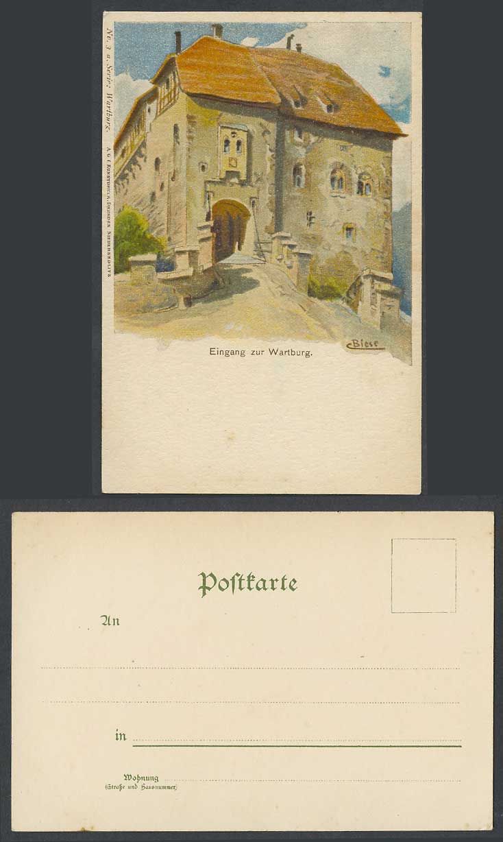 Germany Eingang zur Wartburg Castle Entrance Old UB Postcard Biese Artist Signed