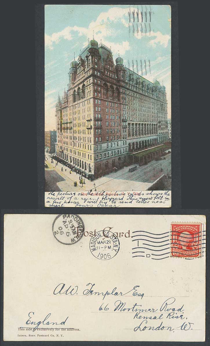 USA 1906 Old Colour Postcard Waldorf Astoria Hotel New York NY City Street Scene