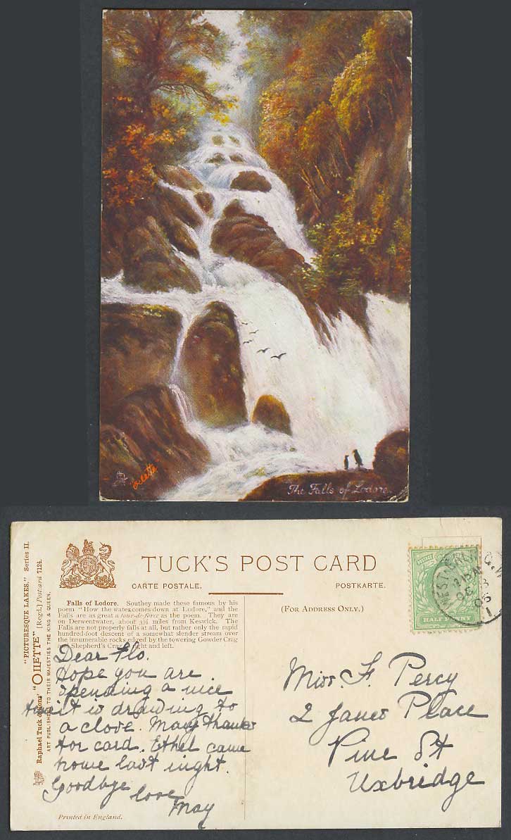 Falls of Lodore on Derwentwater Lake nr Keswick 1906 Old Tuck's Oilette Postcard