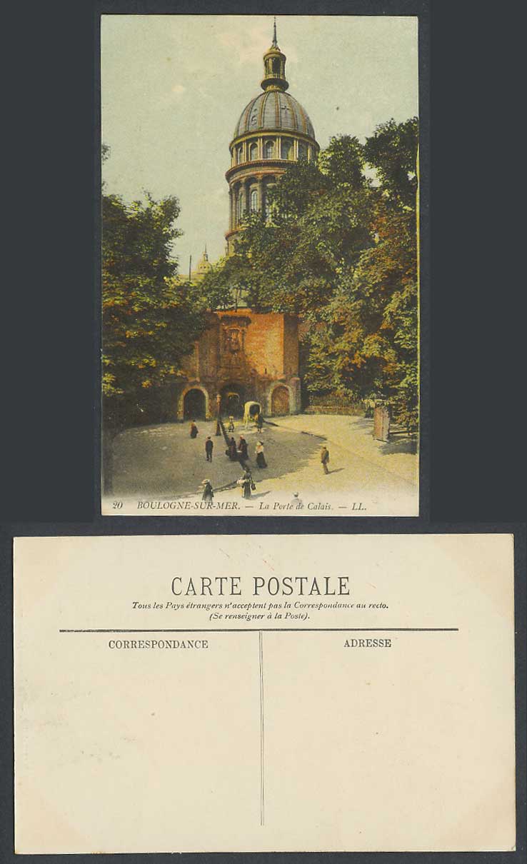 France Boulogne-sur-Mer Old Colour Postcard Porte de Calais Gate, Street L.L. 20
