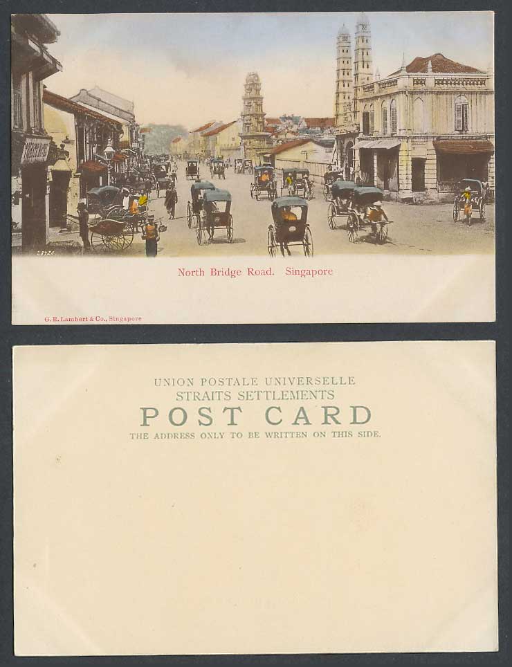 Singapore Old Hand Tinted Postcard North Bridge Road Street Scene, Trieste Hotel