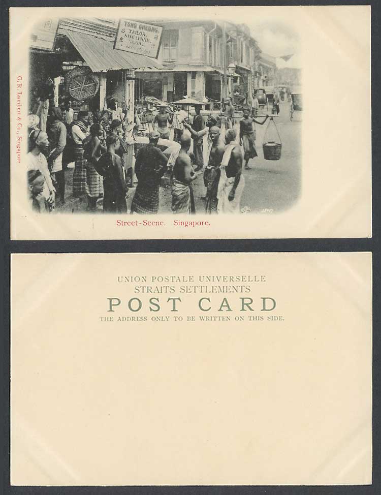 Singapore Old UB Postcard Street Scene Tong Cheong Tailor 69 Native Coolies 同洋昌衣