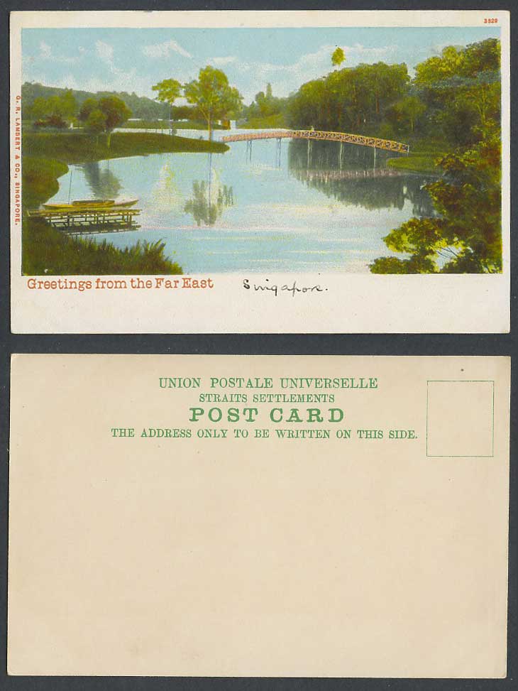 Singapore Old UB Postcard Greetings from The Far East Bridge Lake Botanic Garden