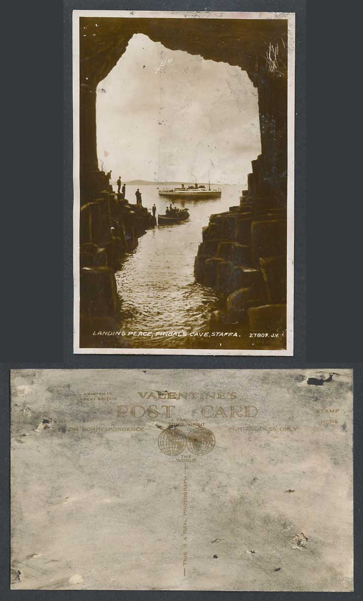 Staffa Fingal's Cave, Landing Place, Steamer Steam Ship Old Real Photo Postcard