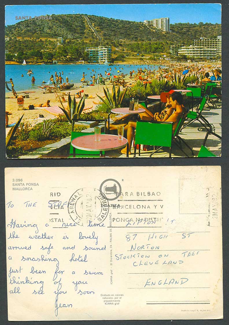 Spain Colour Postcard Majorca Santa Ponsa Mallorca, Beach Seaside Bathers Hotels