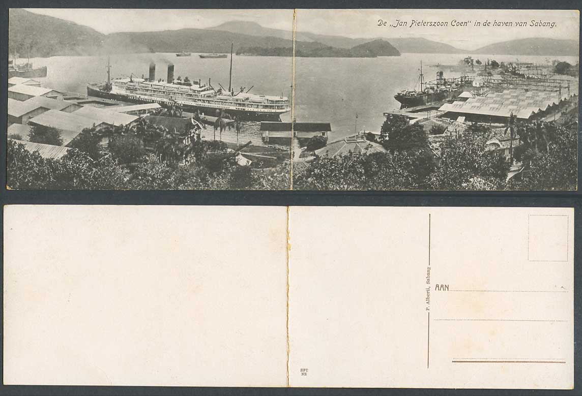 Indonesia Jan Pieterszoon Coen Sabang Harbour, 2 Old Attached Postcards Panorama