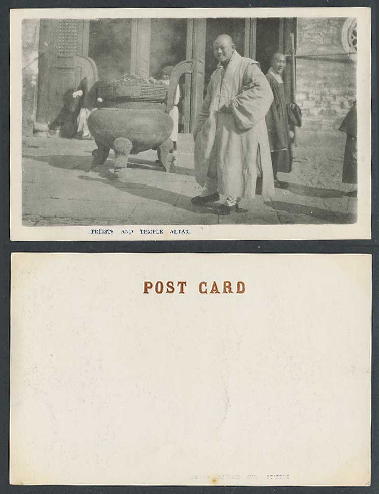 China Old UB Postcard Priests and Temple Altar, Chinese Monks, Furnace, Shanghai