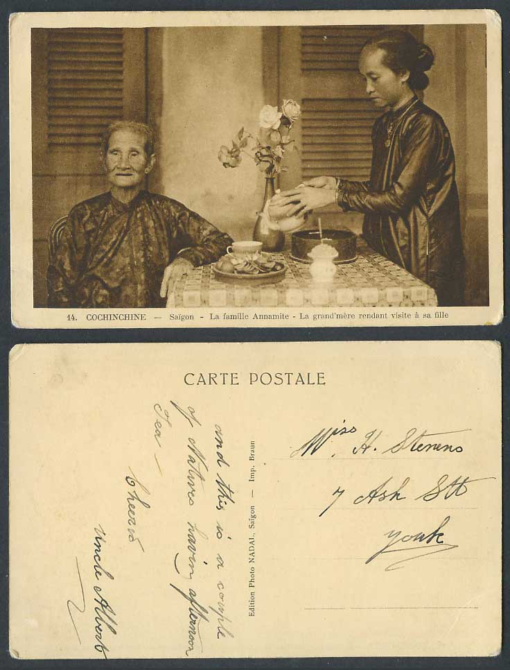 Indo-China Old Postcard Cochinchine Saigon Annam Family Women Grandmother Teapot