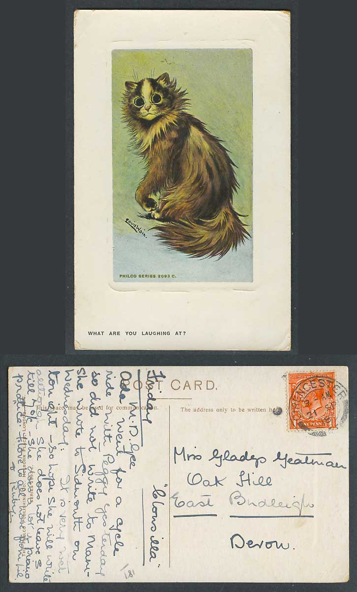 Louis Wain Artist Signed Cat Kitten, What Are You Laughing At? 1918 Old Postcard