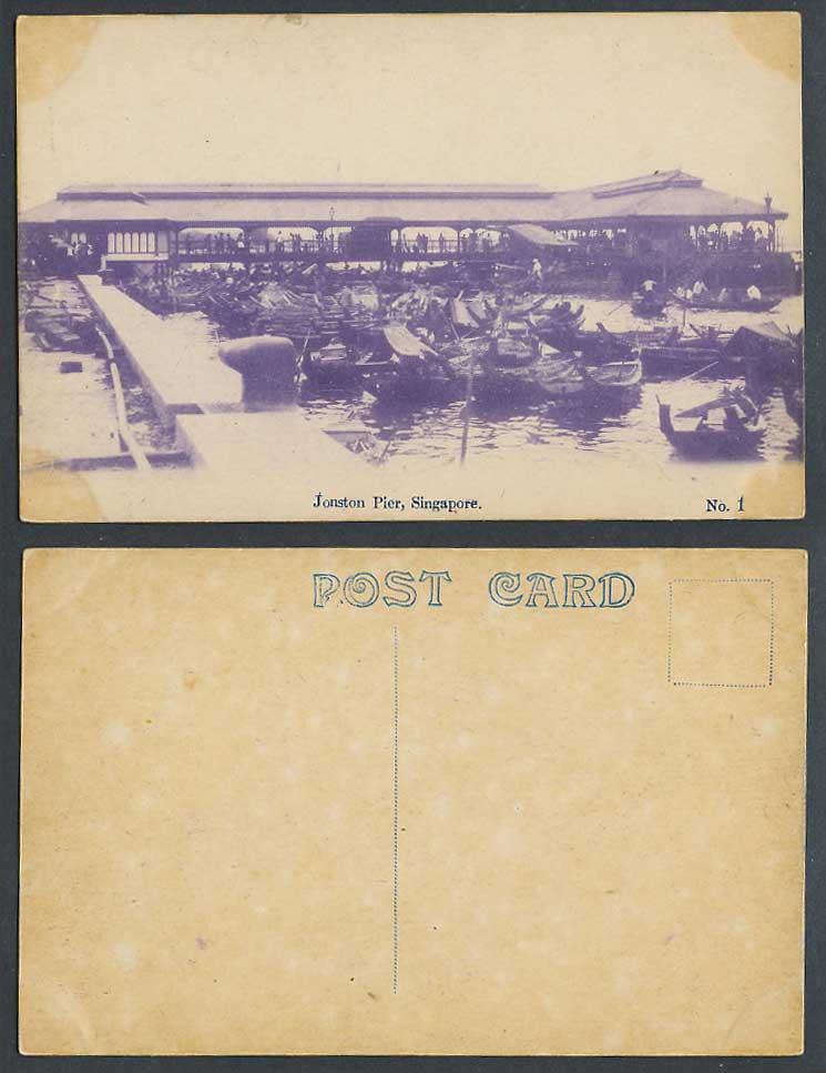 Singapore Old Postcard Johnston's Jonston Pier Native Sampans Boats in Harbour 1