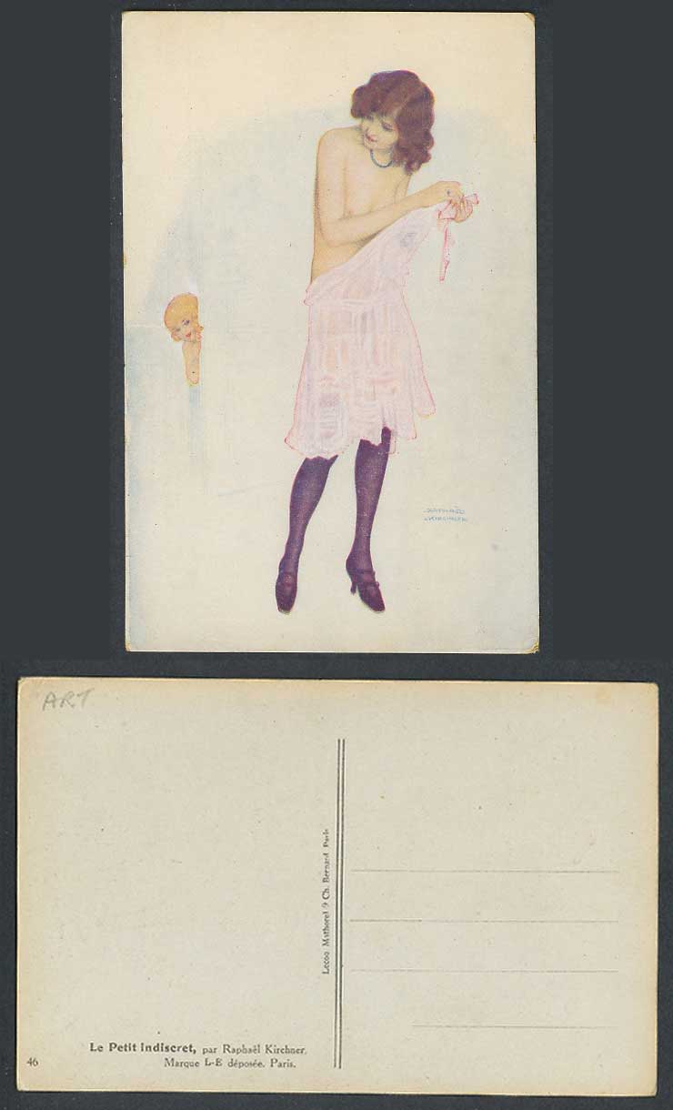 Raphael Kirchner Old Postcard Le Petit Indiscret Indiscreet, Glamour Lady & Girl