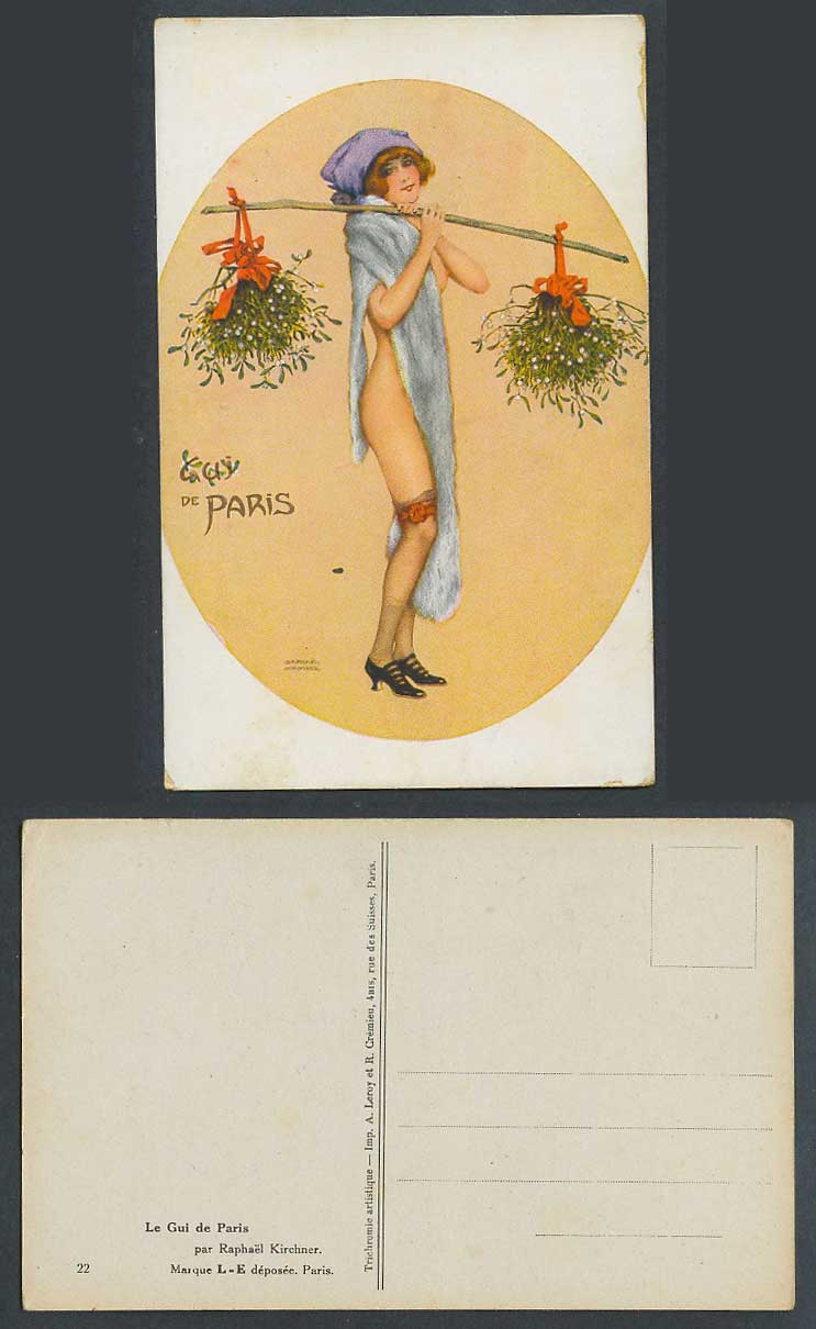 Raphael Kirchner Old Postcard Le Gui de Paris Girl with Mistletoe Christmas Xmas