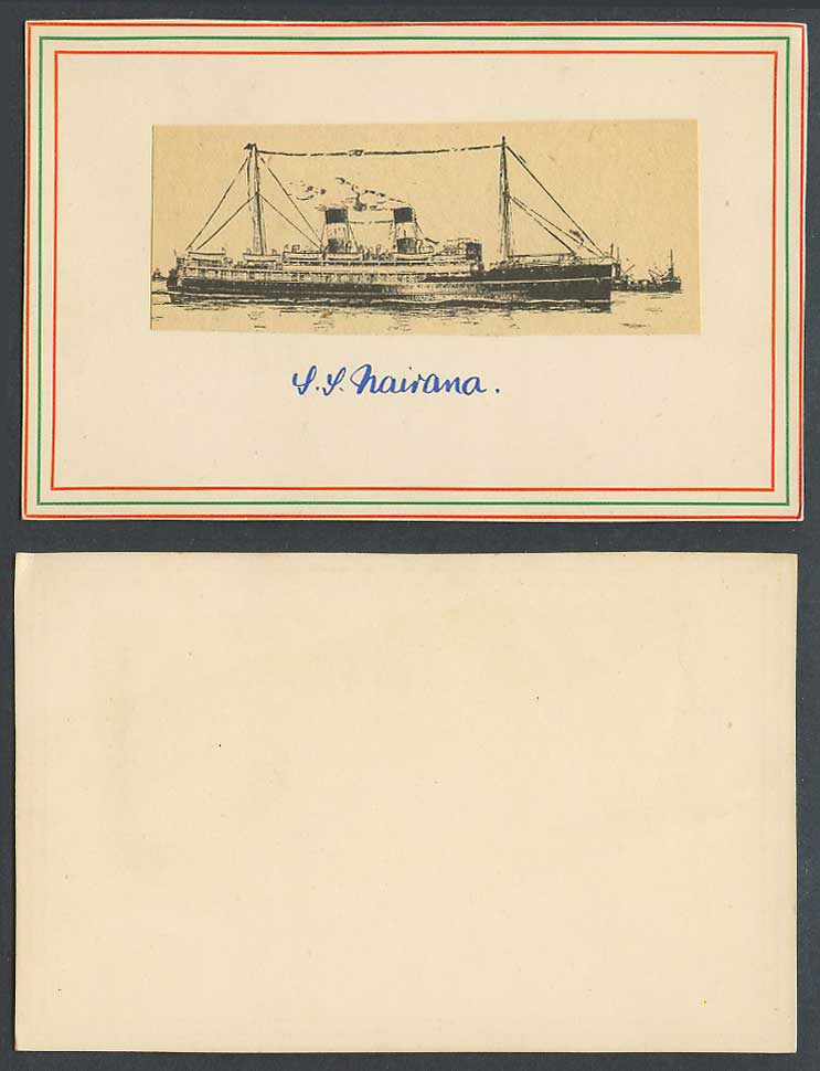 S.S. Nairana Steam Ship Steamer Cut-out Attached on Card Postcard Size, Shipping