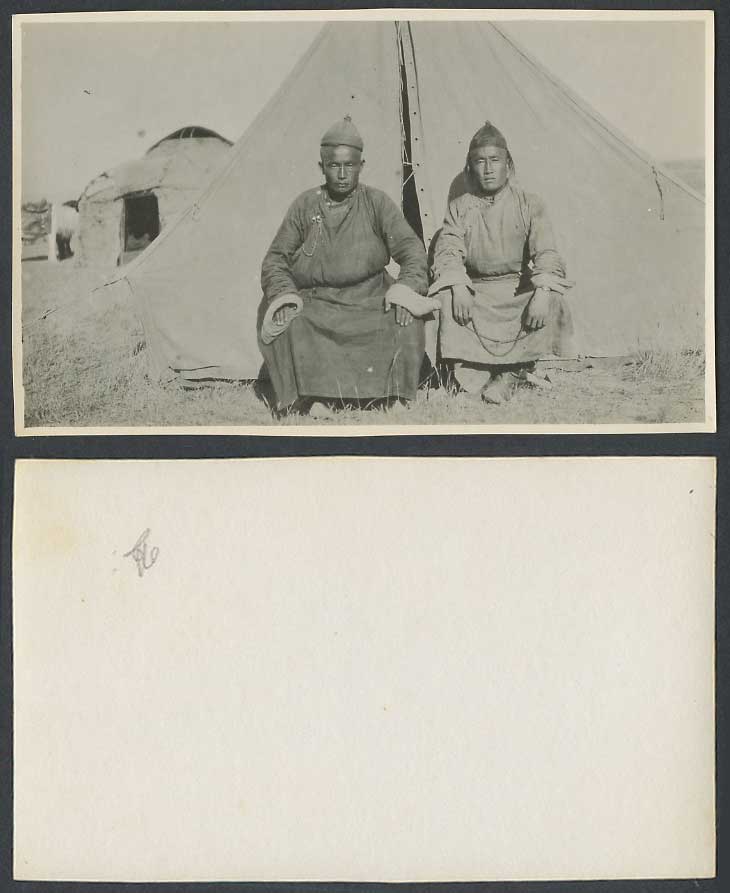 China Old Real Photo Mongolia Native House Yurt & Tent, 2 Mongolian Men Costumes