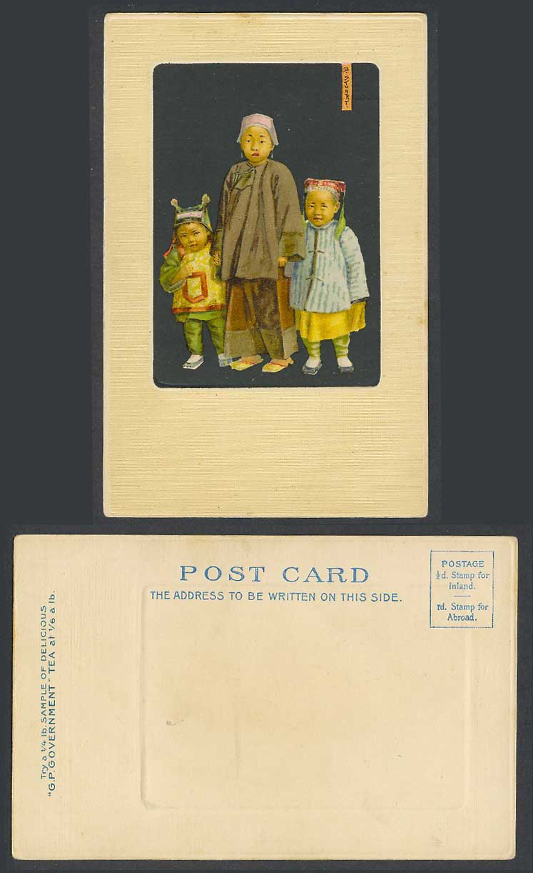 China Bertha Stuart Old Postcard Chinese Children Boy Girls, G.P. Government Tea