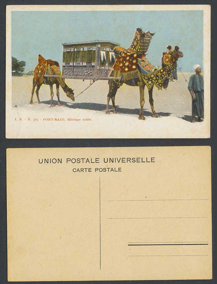 Egypt Old Postcard Port Said Mariage Arabe Arab Wedding Camels Carry Sedan Chair