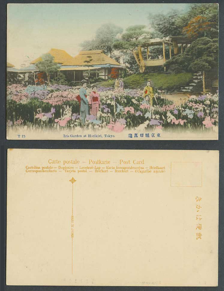 Japan Old Hand Tinted Postcard Iris Garden Horikiri Tokyo Geisha Girl Women 堀切菖蒲