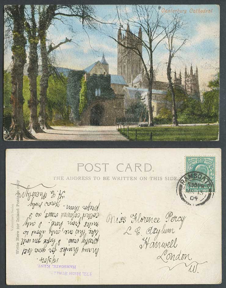 Kent, Canterbury Cathedral KE7 1/2d. 1904 Old Colour Postcard Valentine's Series