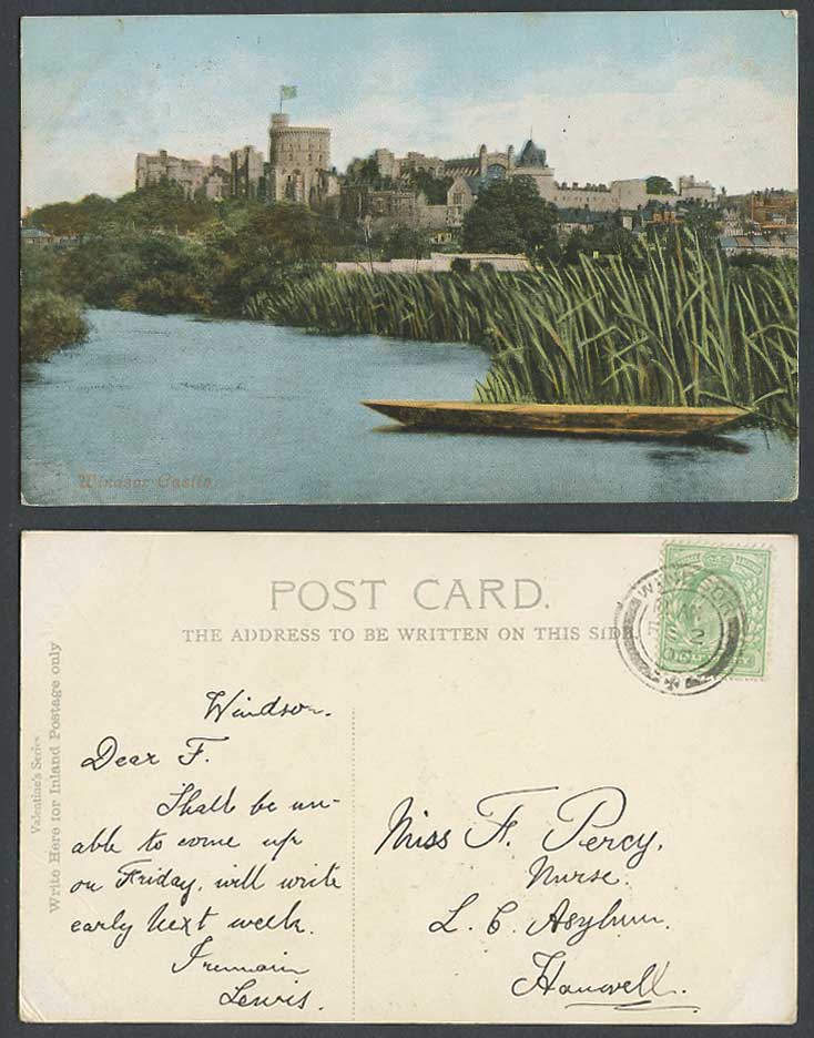 Windsor Castle from River Scene, Canoe Boat, Panorama 1905 Old Colour Postcard