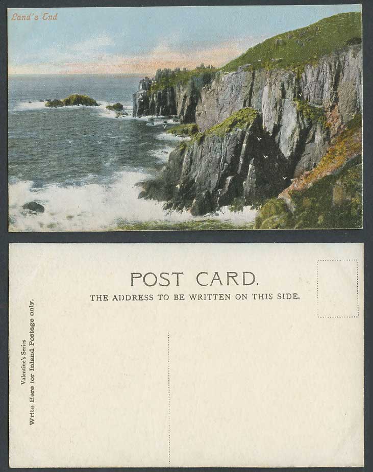Land's End Cornwall Old Colour Postcard Rough Sea, Cliffs Rocks, Coast Lands End